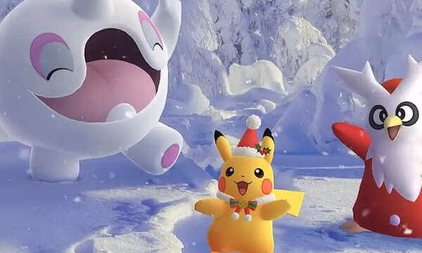 Holiday costume Pokémon such as Pikachu and Delibird return during the Winter Holiday event with festive outfits (Image via - Niantic)