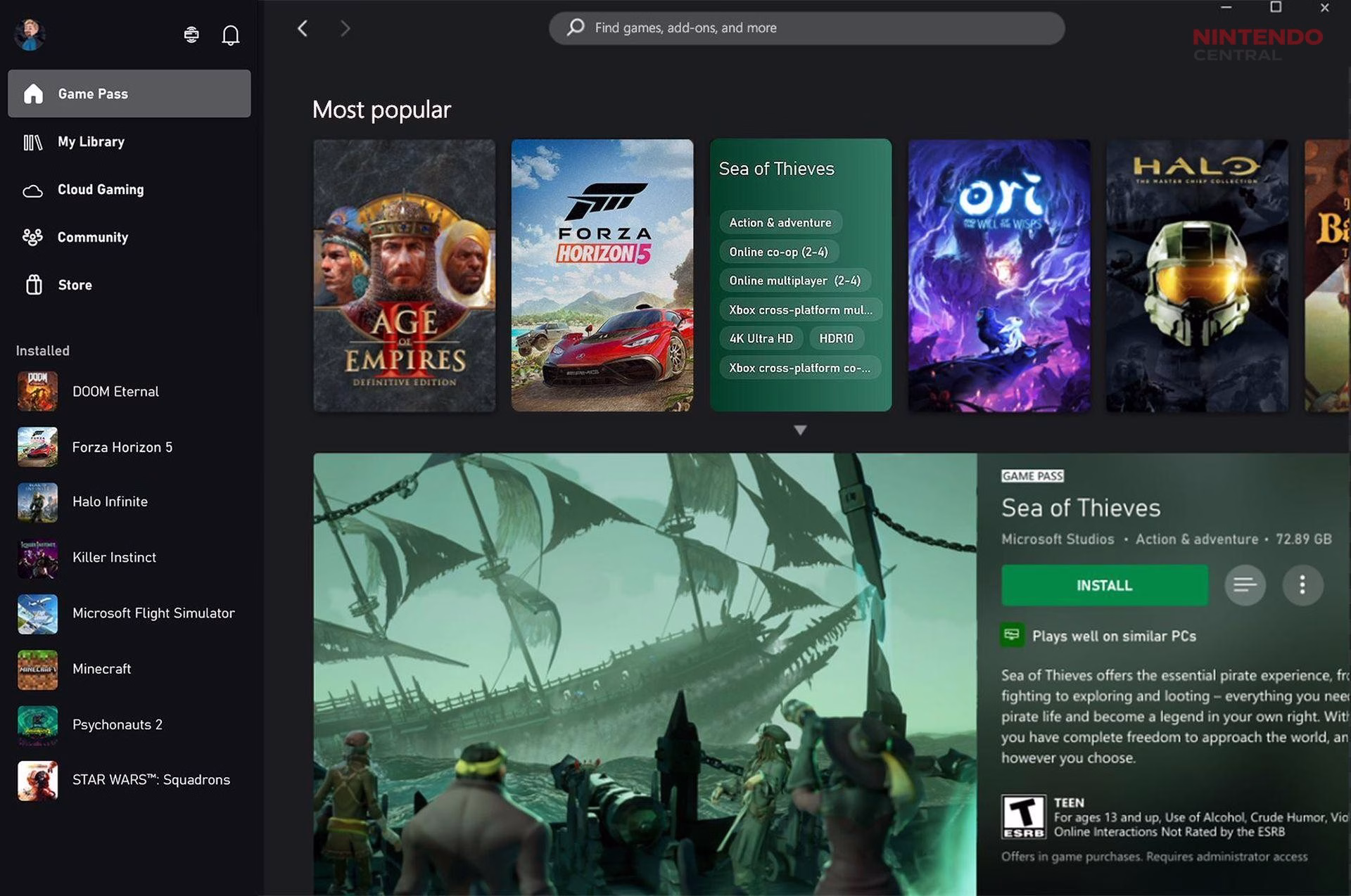 Xbox Game Pass interface highlighting Microsoft’s subscription service strengthened by Activision Blizzard content. (Image via Microsoft)